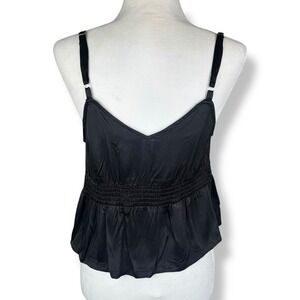 Shyanne Babydoll‎ Tank Top Womens Size Medium Black Satin Lace Cami Indie Sleaze